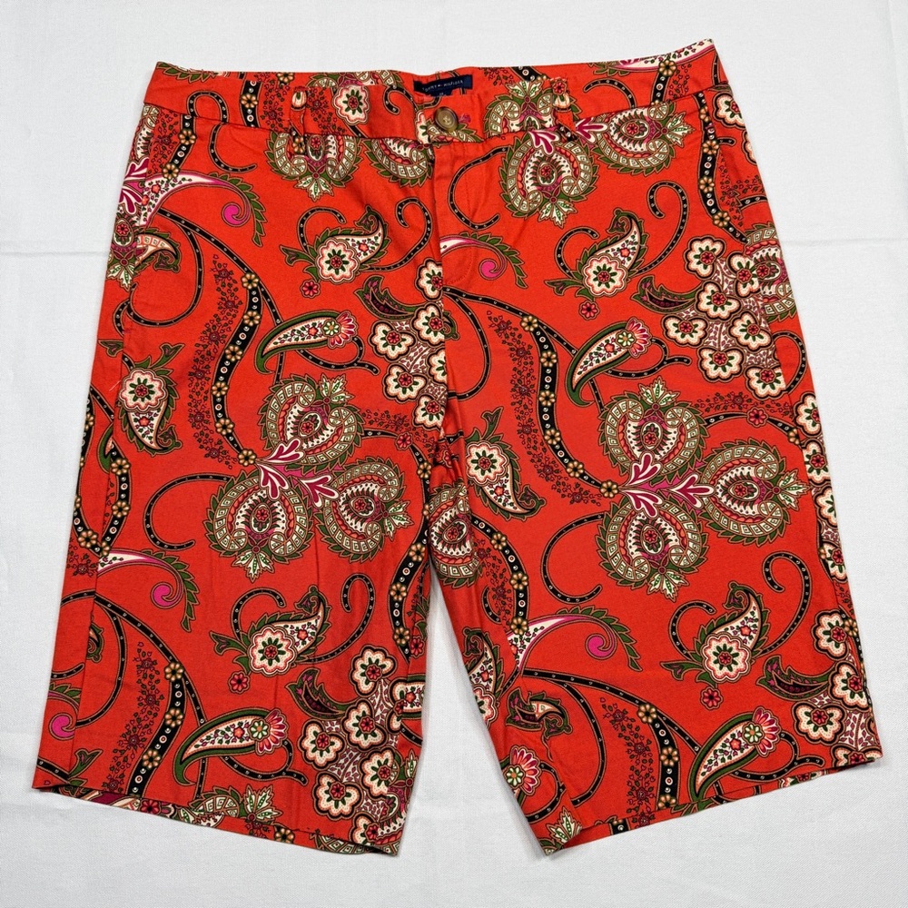 Tommy Hilfiger  Womens Paisley Bermuda Shorts Orange Floral Cotton Stretch Sz 14